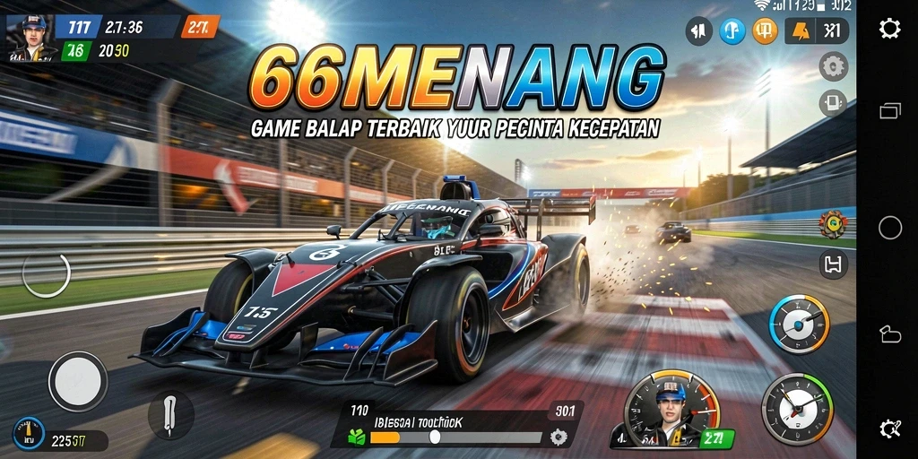 Tampilan gameplay menegangkan di lintasan balap 66MENANG.