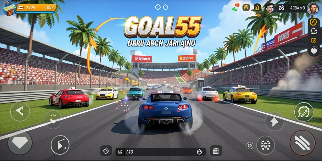 Screenshot gameplay balap yang mendebarkan di GOAL55.
