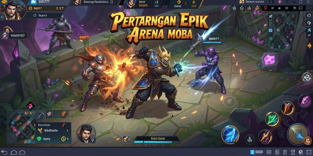 Tampilan gameplay MOBA yang menegangkan di GOD77.