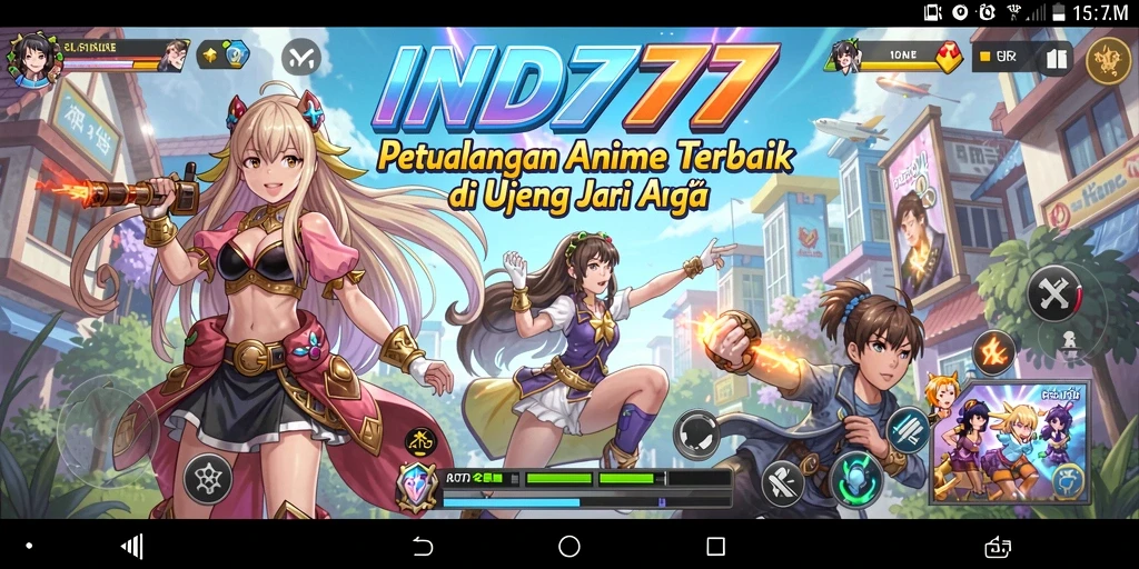 Tampilan gameplay IND777 dengan karakter anime yang menarik dan latar belakang yang menakjubkan.