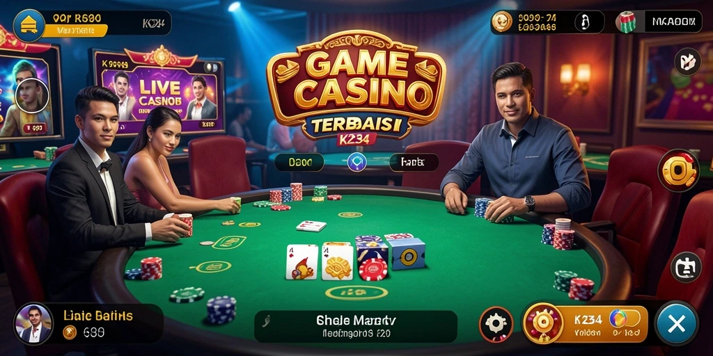 Screenshot gameplay Live Casino K234 menampilkan dealer langsung dan interaksi pemain.