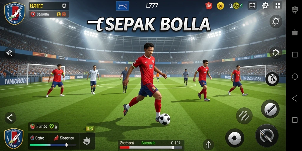 Tampilan aksi seru dalam gameplay sepak bola L777.