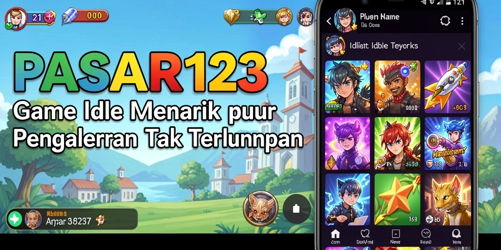 Tangkapan layar gameplay PASAR123 menampilkan pasar yang berkembang dengan mekanisme Idle.