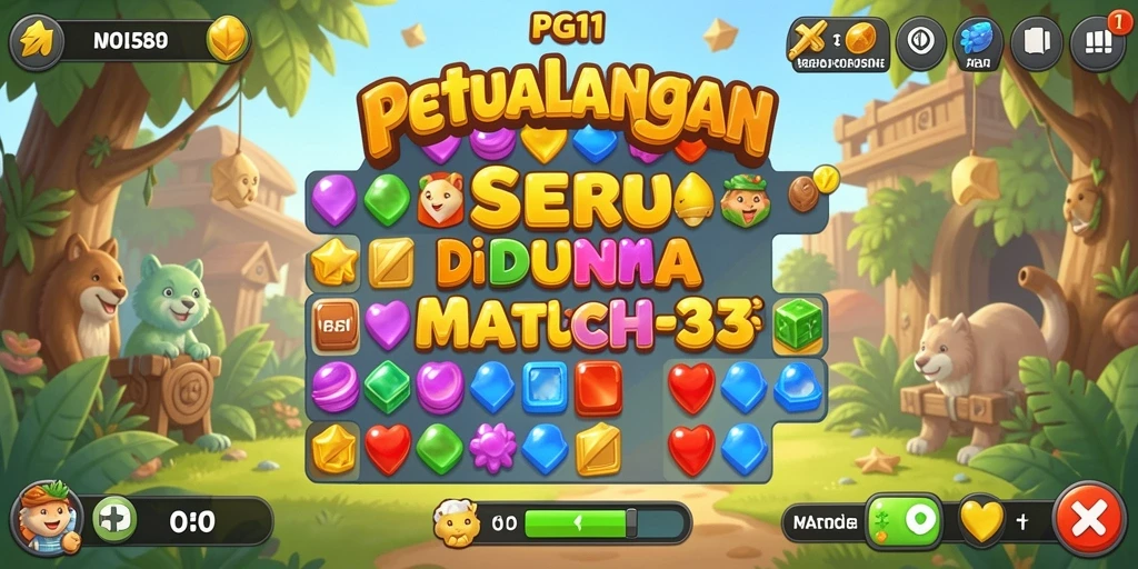 Tampilan gameplay PG11 yang penuh warna dan menantang di dunia Match-3.